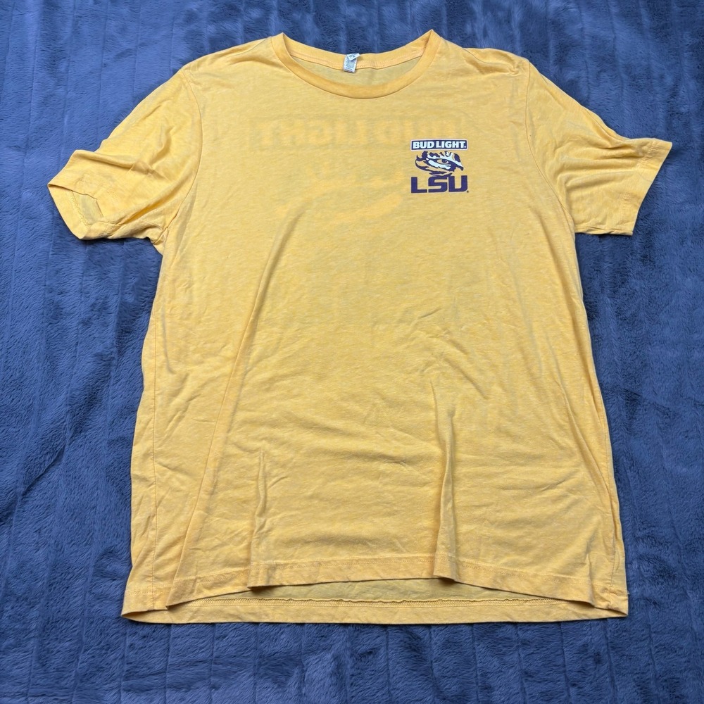 Bella Canvas Bud Light LSU Tigers T-Shirt Mens XL Yellow Tri-Blend Short Sleeve